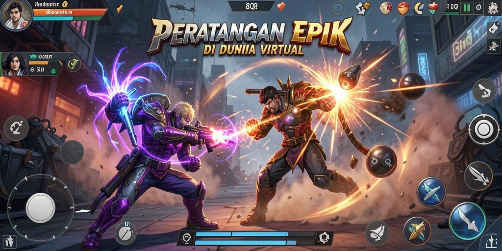 Tangkapan layar game Fighting 8QR yang menunjukkan aksi pertarungan intens.