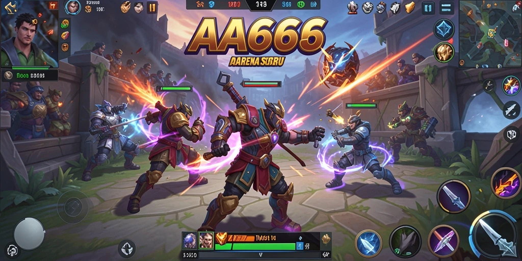 Tampilan seru gameplay AA666 di arena pertarungan MOBA.