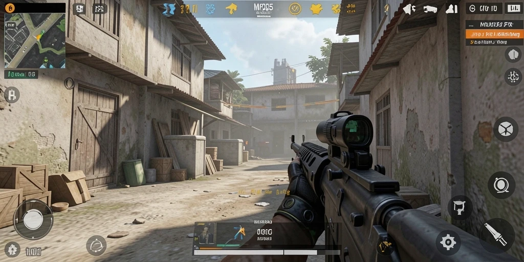 Gameplay MPO555 dengan aksi tembak-menembak yang intens.