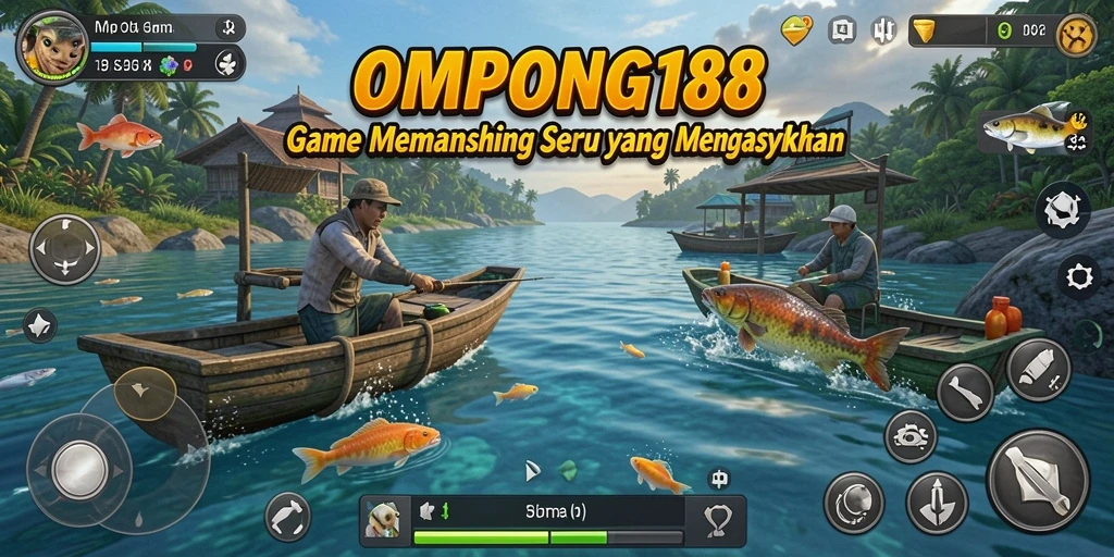 Screenshot gameplay OMPONG188 menampilkan momen seru saat menangkap ikan.