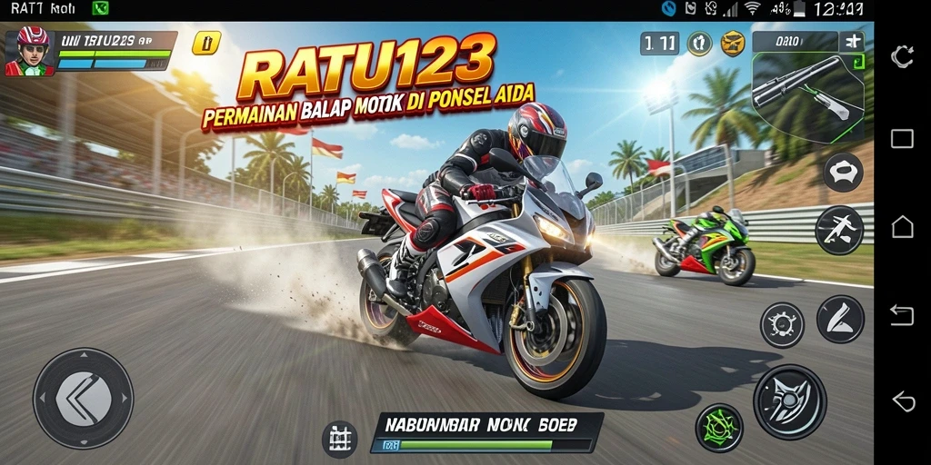 Screenshot gameplay RATU123 yang menampilkan balapan motor yang mendebarkan.