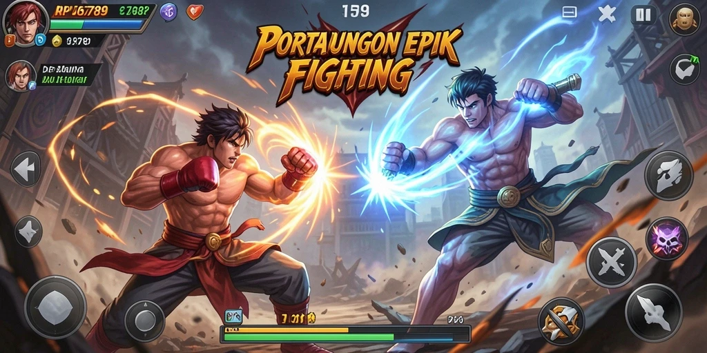 Screenshot RP6789 menampilkan duel seru antara karakter di arena Fighting.