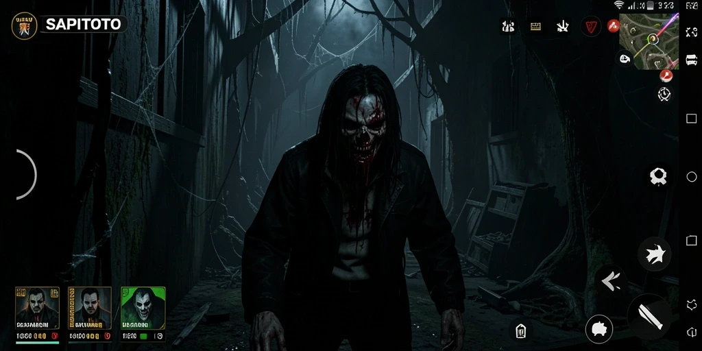 Tangkapan layar menampilkan suasana menyeramkan dalam gameplay SAPITOTO.